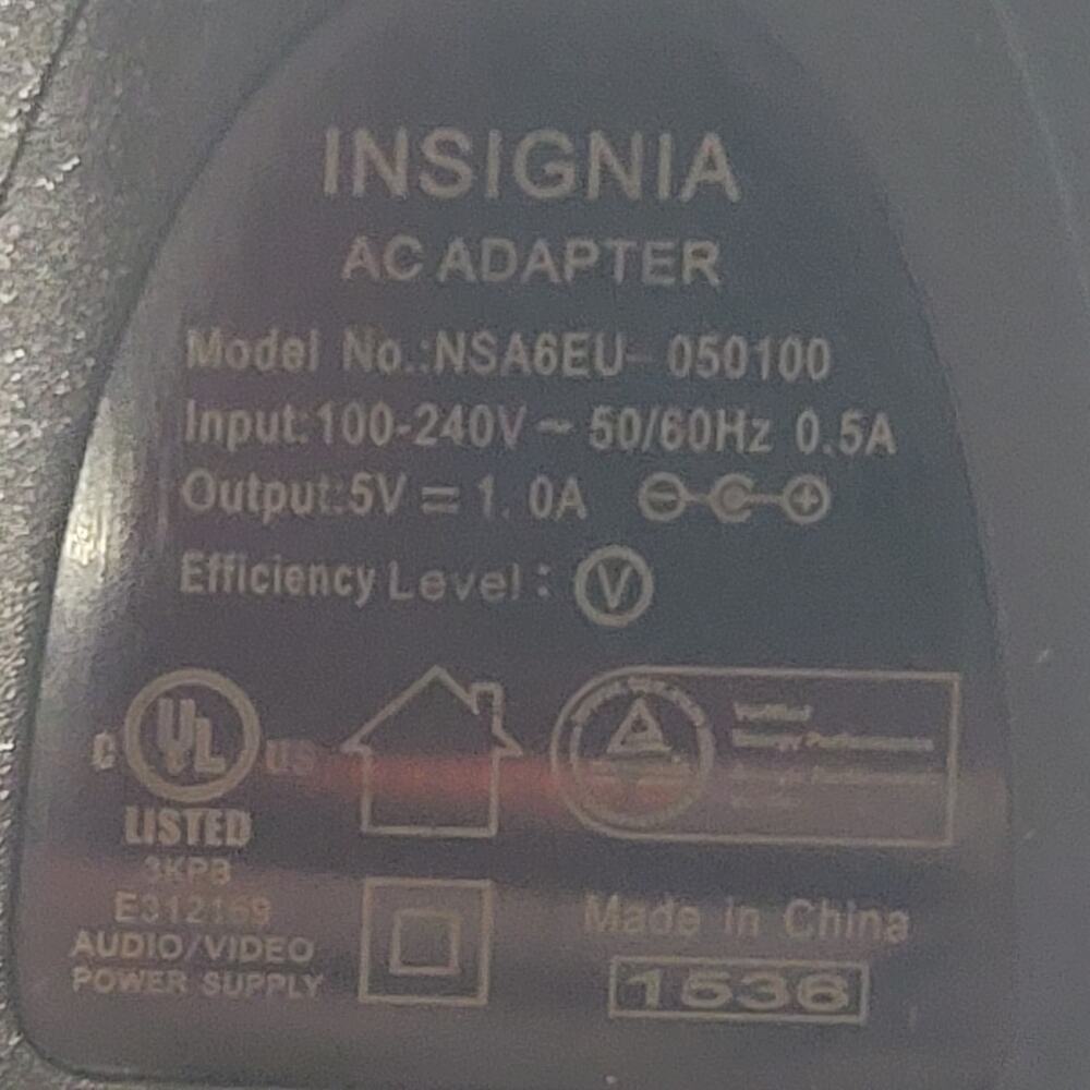 Insignia Black AC Adapter 5V NSA6EU-050100